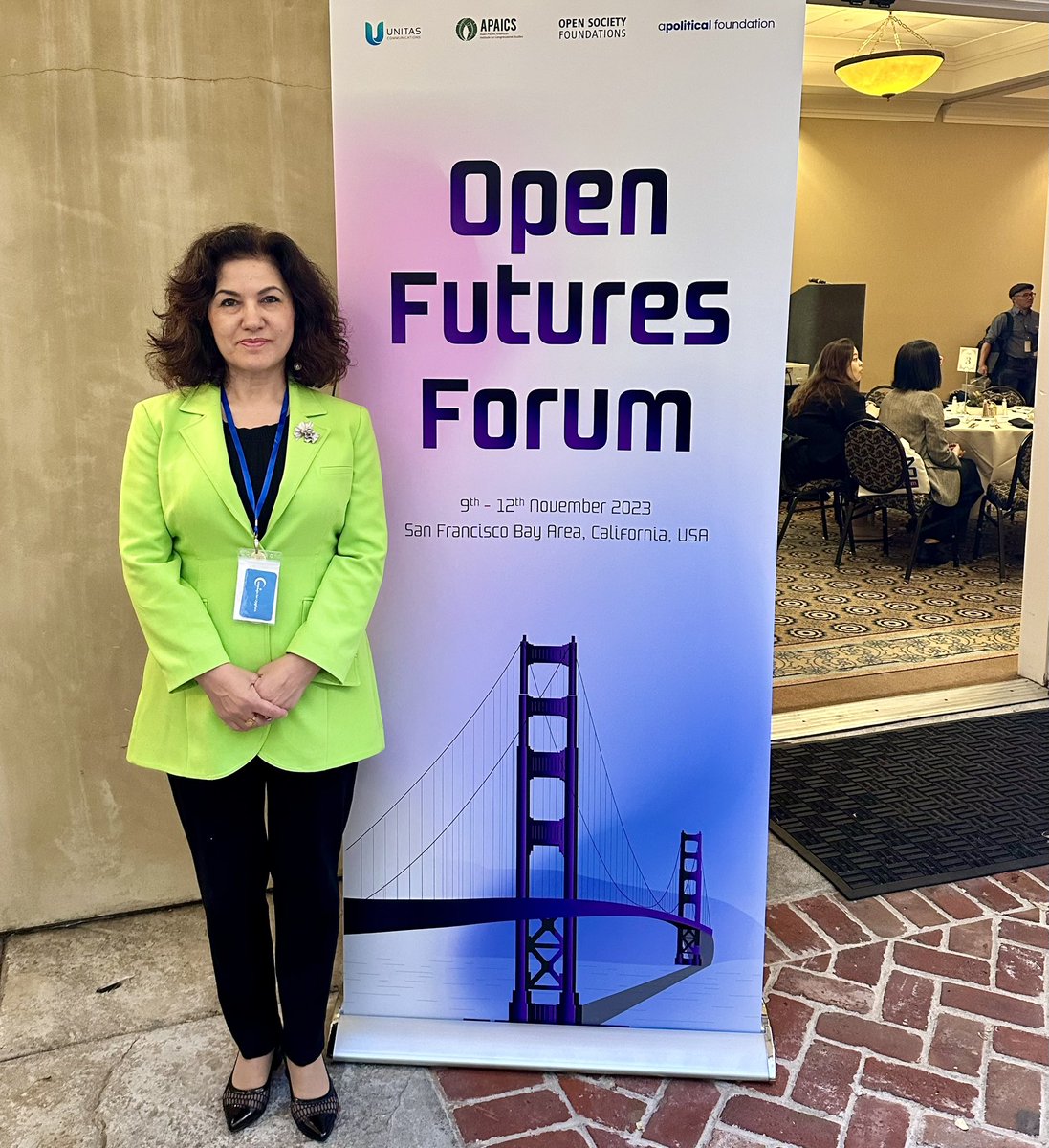 RushanAbbas's tweet photo. I'm delighted to attend the #OpenFuturesForum in San Francisco today, with amazing people from around the world working to promote human rights and #democracy. 

#OFF23 
#EndUyghurGenocide 
#FreeGulshanAbbas 
#APEC2023 https://t.co/N2RCpZJ1wq