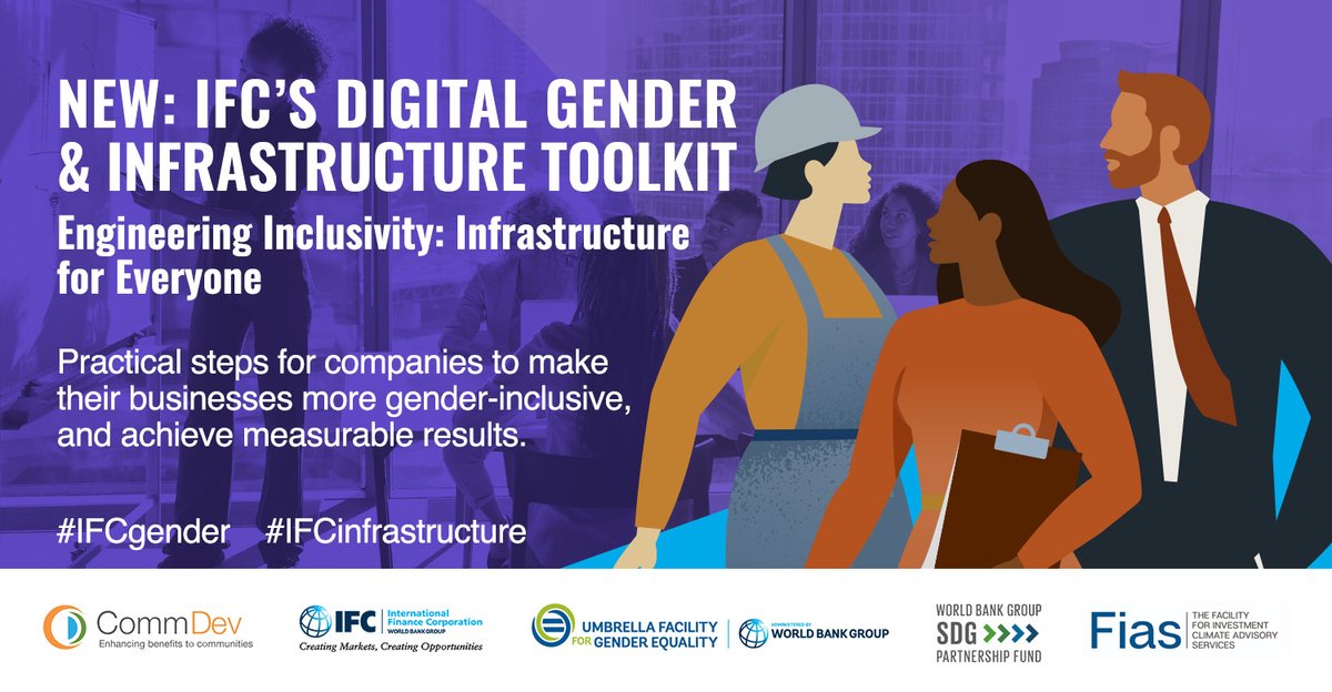 IFC_org's tweet image. 📢 Ready to create a more #inclusive workplace?
Dive into the tool suite on workforce gender inclusion in IFC&apos;s new digital Gender &amp;amp; Infrastructure Toolkit
➡️ wrld.bg/oqHH50Q6bBy 
#AccelerateEquality #IFCgender