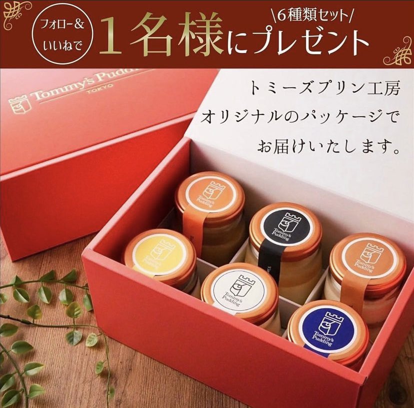 ／

 #トミプリプレゼントキャンペーン

＼

🎁全6種セット抽選で1名様にプレゼント🎁

【応募期間】
2023年11日月10日～2023年11月16日23:59〆

【応募方法】
フォロー&amp;この投稿をRT

※当選者の方へは応募期間終了後にDMにてご連絡いたします

#トミーズプリン工房
#懸賞　
#プレゼントキャンぺーン