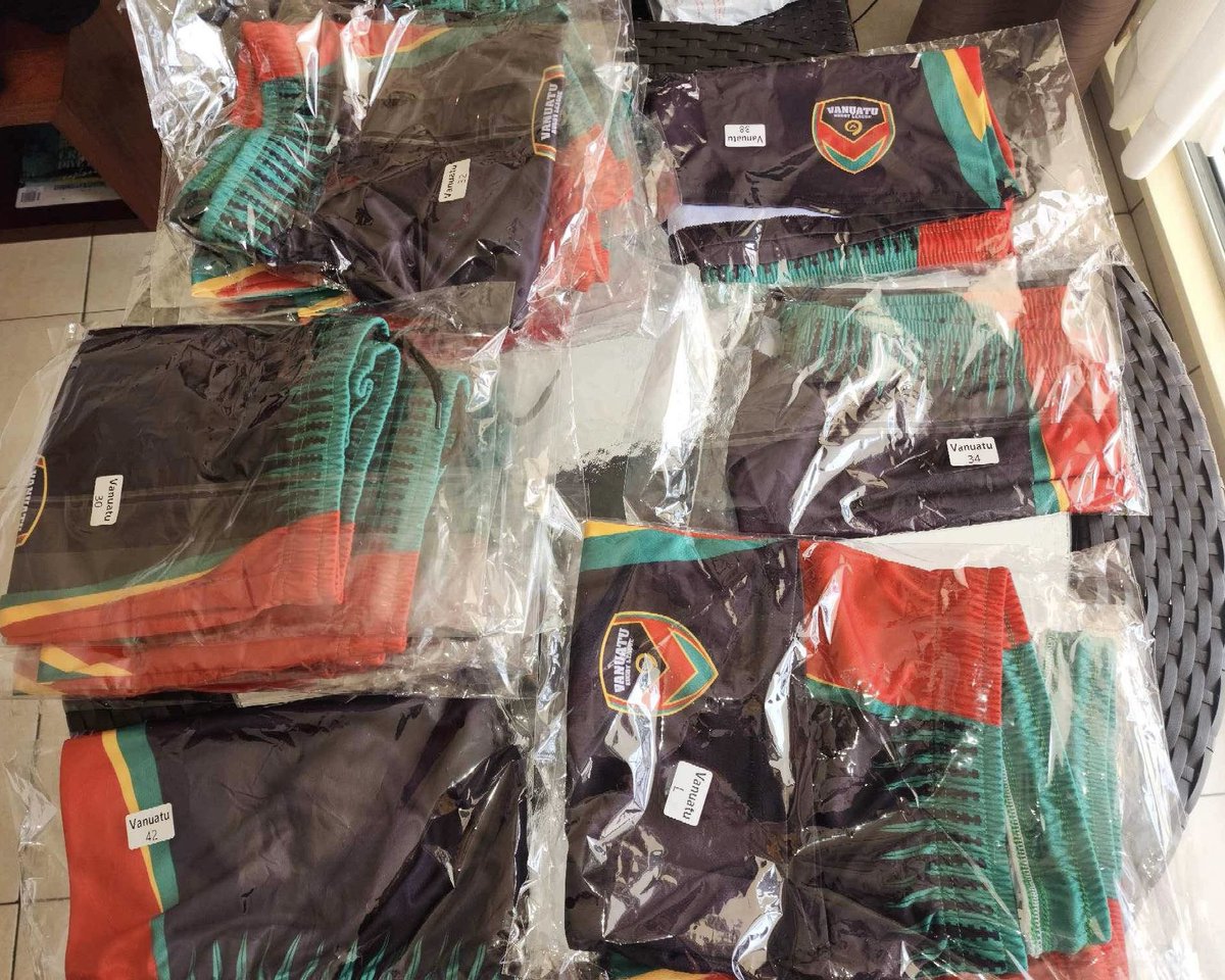 Vanuaturl's tweet photo. The @Vanuaturl uniforms have landed in Vanuatu, for the upcoming Pacific Games. 

Thanks to our apparel partner @BeastwearAUS for the great uniforms &amp; invaluable support from our National Carrier, Air Vanuatu, who assisted us to get to 🇻🇺

#VRL #Beastwear #AirVan #Sols23 #YumiWan https://t.co/HwQ6fwsVyP