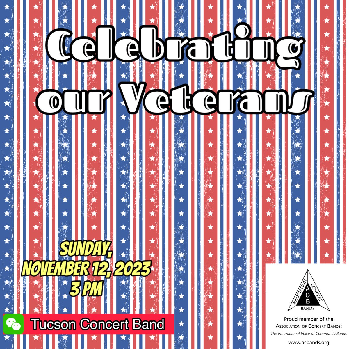 TucsonBand66's tweet photo. Upcoming concert announcement!!
Celebrating our Veterans
#tucsonconcertband #music #musicianlife #lovemusic #localmusic #localtucson #tucsonlocal #tucsonmusic #tucson #az #tucsonaz #November #sousa #MarchKing #wagner #concert #performance #VeteransDay #BandsofACB https://t.co/Axmfe9lIZ7