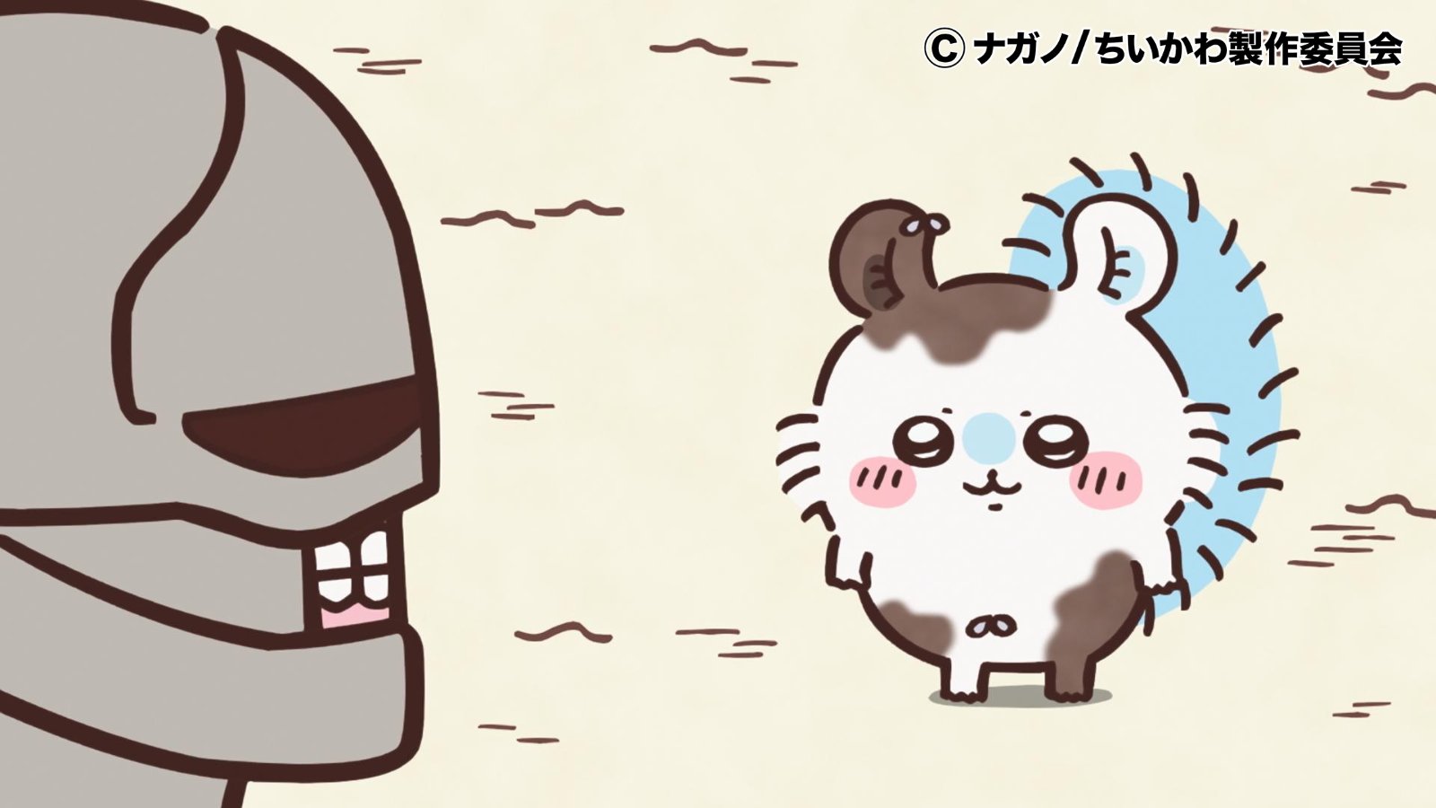 ちいかわ モモンガ 包め、揺らせ！『ちいかわ』より、包まれた姿が愛らしい