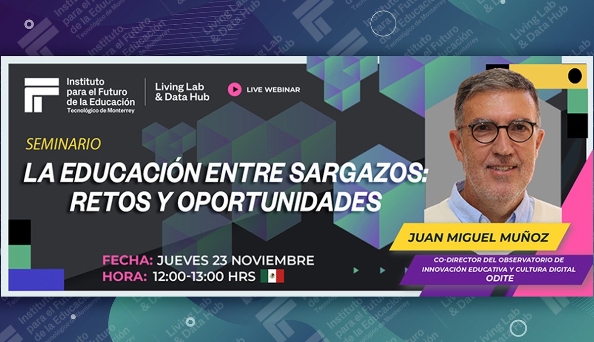 Navega la transformación educativa con <a href="/mudejarico/">Juanmi Muñoz</a>
co-director de <a href="/EspiralOdite/">ODITE</a>🌐 Descubre cómo convertir retos en oportunidades
📅 23 Nov 
🕛 12:00🇲🇽 / 13:00🇨🇴🇵🇪/ 15:00 🇨🇱🇻🇪 / 16:00 🇦🇷/ 20:00 🇪🇸
✍🏻 Registro bit.ly/4793CGk
Organiza LivingLab&amp;DataHub del <a href="/EdInnovationIFE/">Institute for the Future of Education</a>
