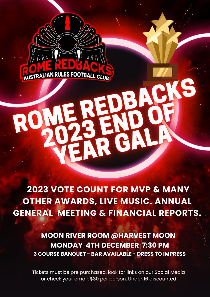 RomeRedbacks's tweet image. Celebrate 2023 with us and our 5 years as a sport here in Rome at our first ever end of year Gala. 3 Course meal, live music and a great time with an amazing group of people. Supporters, friends and family join all the players and have a great night.  checkout.square.site/merchant/VFJYG…