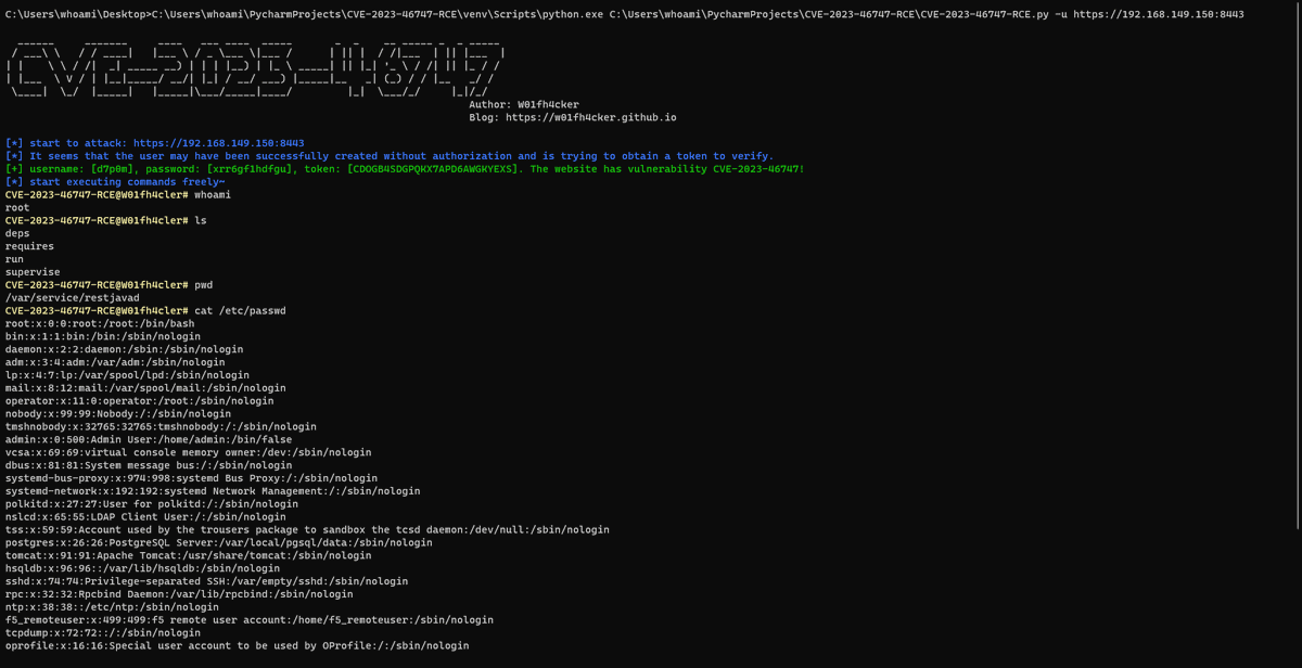 W01fh4cker's tweet photo. fine.
#CVE-2023-46747 #f5 #exploit #nday #0day #hack #BugBounty https://t.co/va72S38QrW