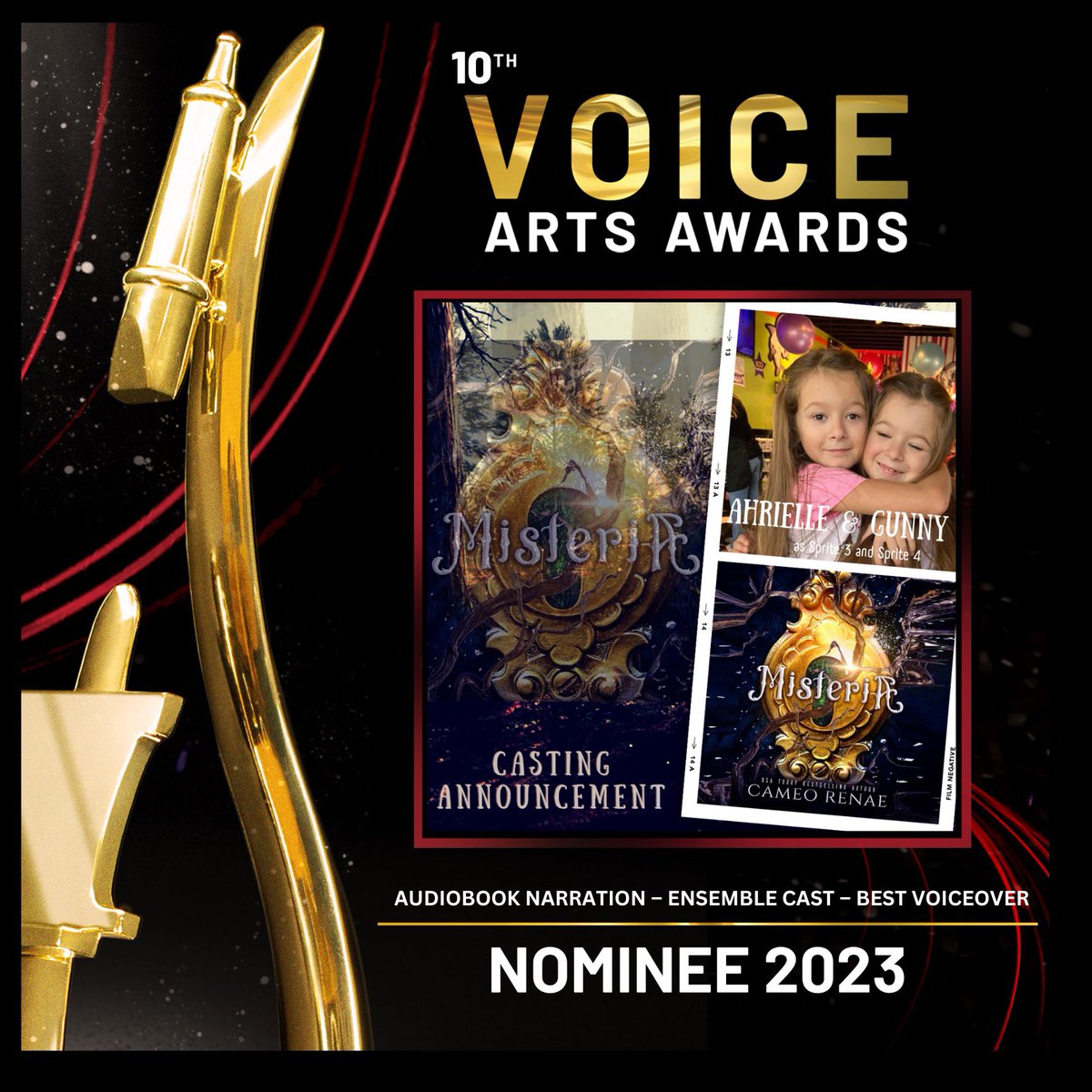 AudioSorceress's tweet photo. Also over the moon proud mama bear to share my bears SOVAS nominations along with the cast for @CameoRenae "Misteria" produced by @One2OneRecrtng #theaudioflow TY for giving Gunny and Ahrielle such an awesome opportunity!
@SovasVoice #NomBestEnsembleCast
#Audiobooks #voiceacting https://t.co/DctL2Kq4FJ