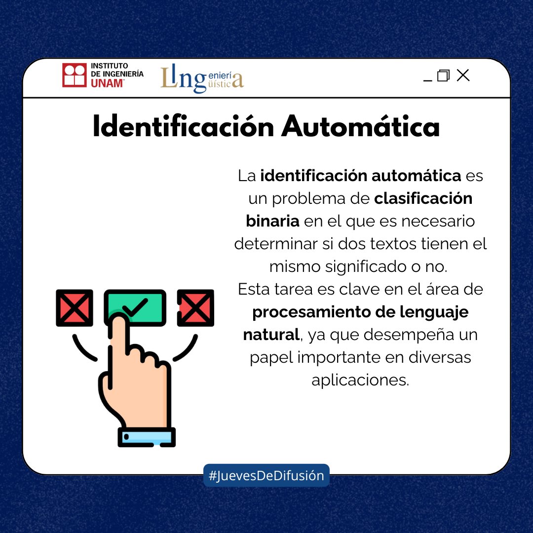 Hoy en #JuevesDeDifusión te hablaremos de "Detección automática de paráfrasis mediante el modelo Sentence-CROBI, una arquitectura de red neuronal simple basada en codificadores cruzados y bi-codificadores", una tesis escrita por Jesús Germán Ortiz Barajas +