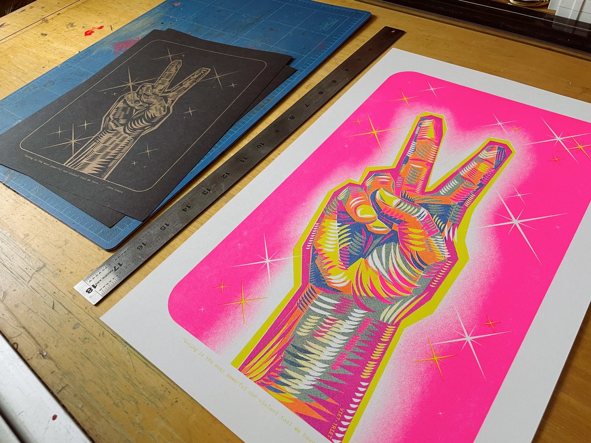 viettriet's tweet photo. For sale: 💛✌🏻💖 “Shine Peace” Risograph Art Prints by @viettriet (printed by Odd Ones Press) 

Order Form: https://t.co/w3UCiYSFBn 
Website: https://t.co/jURP8NSDDH 

#Art #Riso #risograph #risographPrint #RisoPrint #Print #ArtPrint  #printshop #OddOnesPress https://t.co/2Pge76vMTW