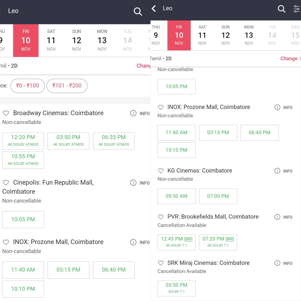 saniyansak34420's tweet photo. 🟢 Coimbatore, Chennai, Salem and Trichy still few screens running empty show's with less than 10 tickets 🎟
Till Sunday if you are looking for empty AC theatre's without disturbance use Leo show's to sleep,chat,..
#LeoScam #LeoDisaster
#Fraud7ScreenStudios #LeoGreenRevolution https://t.co/Y13AKuyW9Z