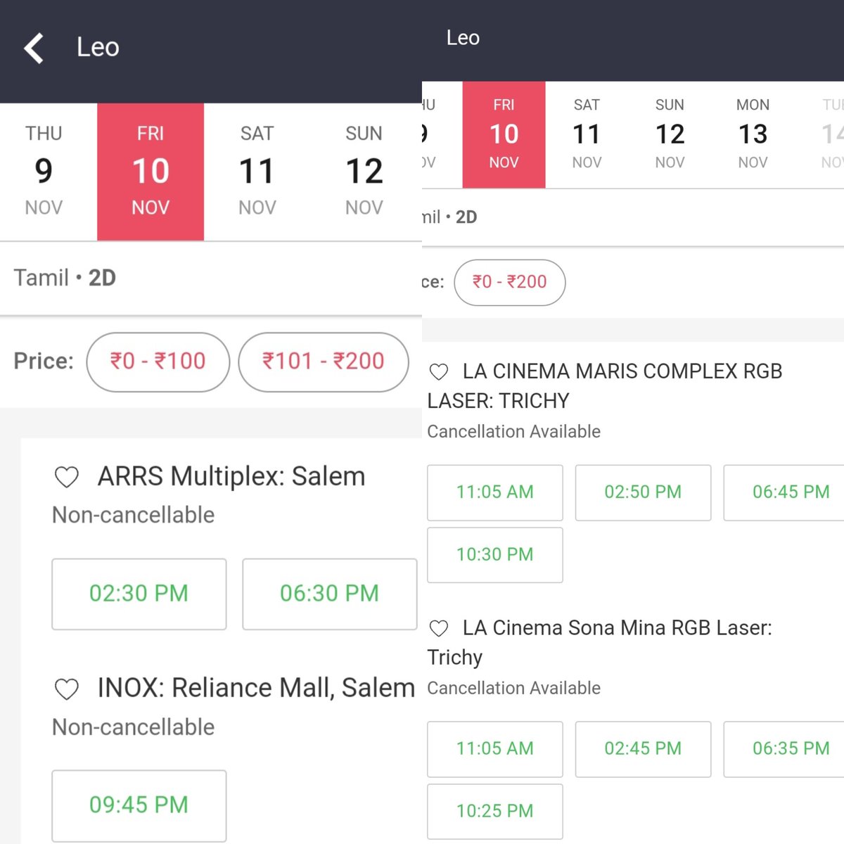 saniyansak34420's tweet photo. 🟢 Coimbatore, Chennai, Salem and Trichy still few screens running empty show's with less than 10 tickets 🎟
Till Sunday if you are looking for empty AC theatre's without disturbance use Leo show's to sleep,chat,..
#LeoScam #LeoDisaster
#Fraud7ScreenStudios #LeoGreenRevolution https://t.co/Y13AKuyW9Z
