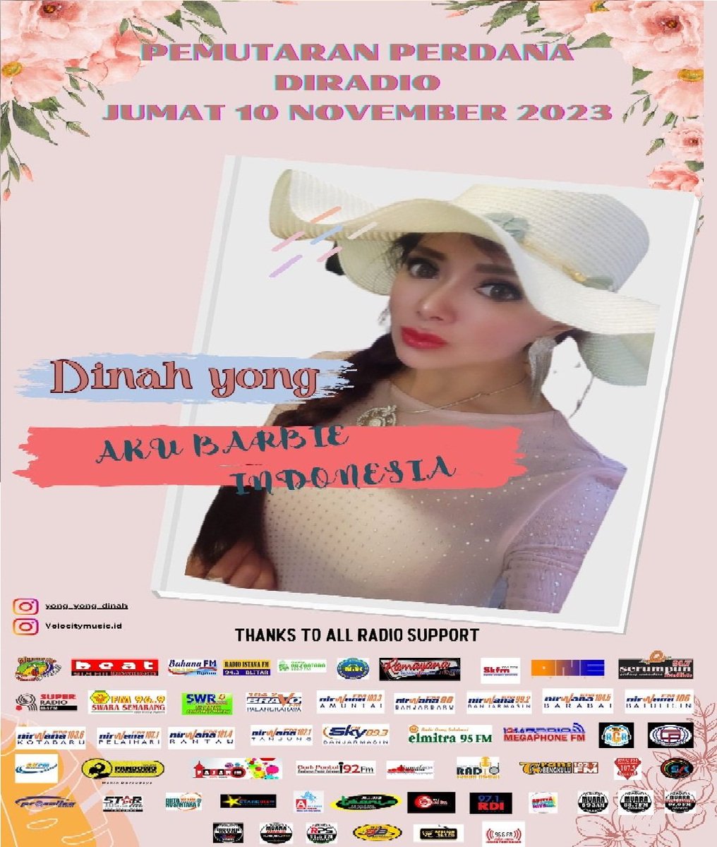 DINAH YONG "AKU BARBIE INDONESIA" Hari Ini Jum'at 10 November 2023 Mengadakan Pemutaran Serentak. Lagu Cipt Dan Arr Dari Wahyu WHL Menceritakan Tentang Seorang Gadis Cantik Yang Mulai Dari Wajah Penampilan Baik Pakaian Dan Rambut Pun Gayanya Seperti Boneka barbie
<a href="/Velocitymusicid/">Velocity Music Indonesia</a>