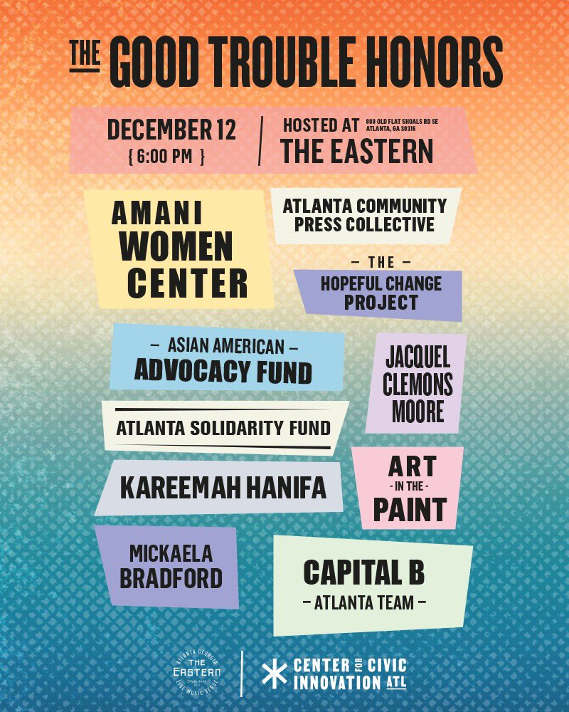 We’re SO excited to announce our 2023 Good Trouble Honors! Join us December 12 to celebrate community leaders, movement builders, and entrepreneurs who–– in the spirit of our late Congressman John Lewis–– are getting into good trouble for Atlanta. Bit.ly/goodtrouble2023