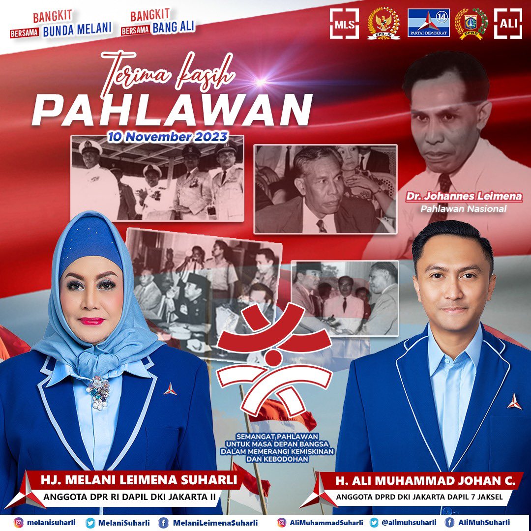 alimuhsuharli's tweet photo. Selamat Hari Pahlawan, 10 November 2023

Terima kasih para pahlawan,
Jasa2mu akan dikenang selamanya, Perjuanganmu akan kami Lanjutkan 

@AgusYudhoyono @PDemokrat 
@Edhie_Baskoro @FPD_DPR 
@RAMujiyono @PDemokratjkt 

#HariPahlawan https://t.co/BkIP5D6y7Y