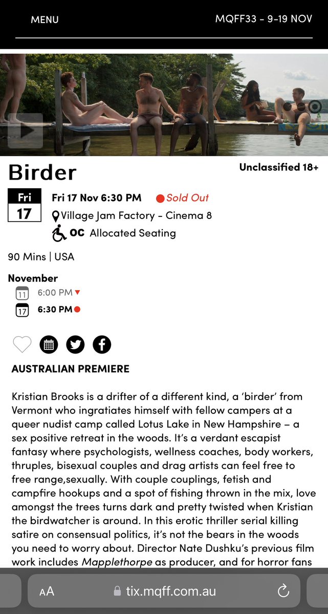 BirderMovie's tweet photo. Sold out Melbourne! @mqff Thanks All!!! https://t.co/zLi0LJwoU4