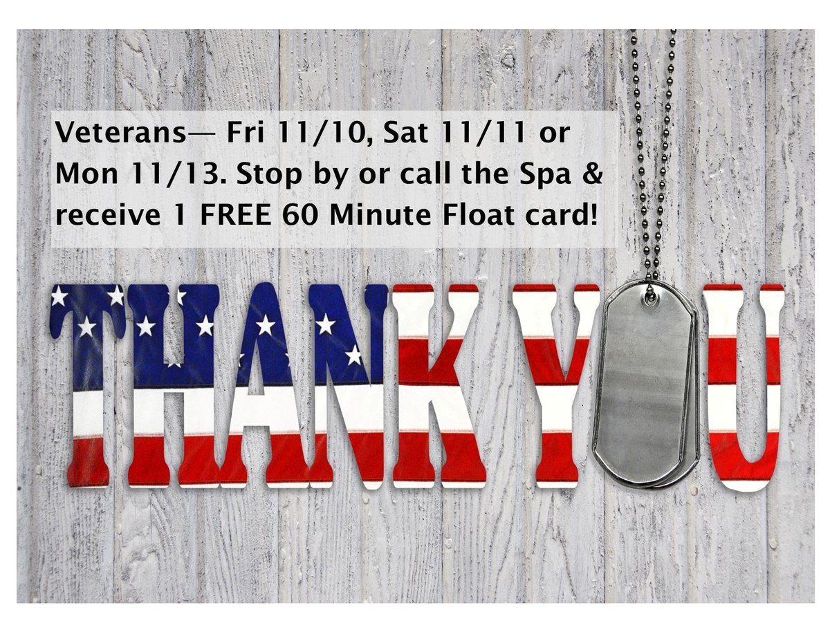 "Calling all Veterans in the Low Country! Don't miss out on this exclusive offer - stop by this Fri, Sat or next Mon and get a FREE FLOAT card on us! Spread the word to your fellow retired military personnel. This offer is for Retired Military Only.  #Veterans #Gratitude