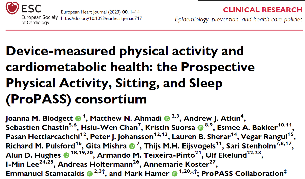 M_Stamatakis's tweet photo. BIG day for @ProPASSconsort,  1st study out in Eur Heart J , modelling  replacement FX of #PhysicalActivity/#Sleep/sitting/standing on cardiometabolic risk. Replacing [anything] with 4-5 mins of MVPA ➡️ gr8 promise. 🙏👋 to amazing  #EMCRs @blodgettjm @Matthew_Ahmadi_ @AJAtkin https://t.co/KAyZtgo6ab