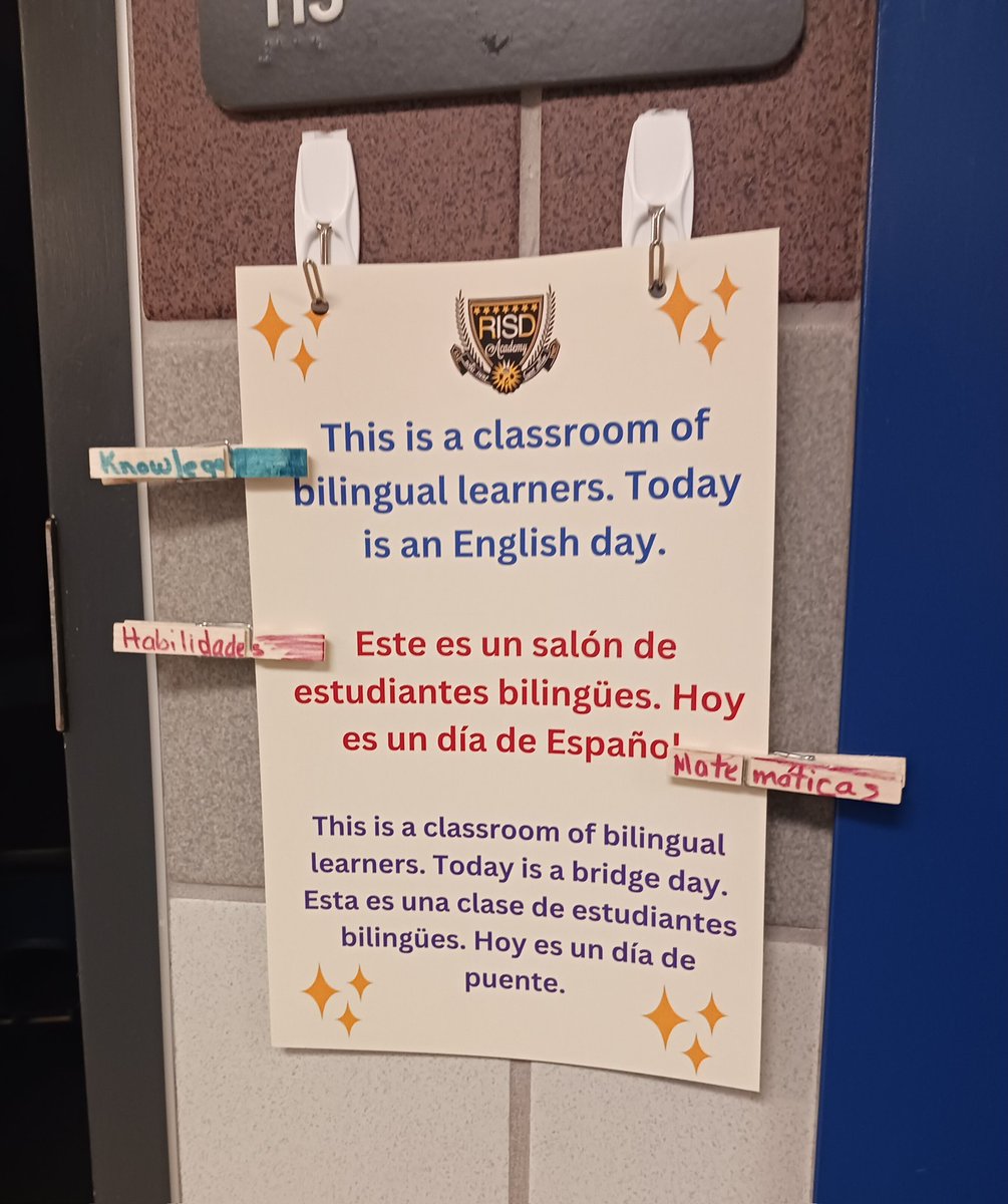 Great use of the #DualLanguage #LOI sign posted outside DL classrooms at #RISDAcademy @RISDMET #RISDMultilingual #RISDWeAreOne #emergentbilinguals