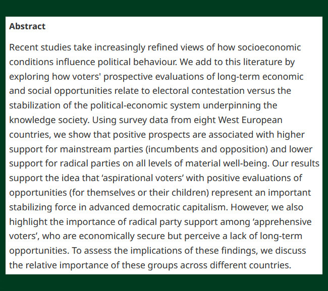 #OpenAccess from our latest issue - Aspiration Versus Apprehension: Economic Opportunities and Electoral Preferences - cup.org/3s6xJ1L - @SiljaHausermann, @thmskrr & @dpzollinger