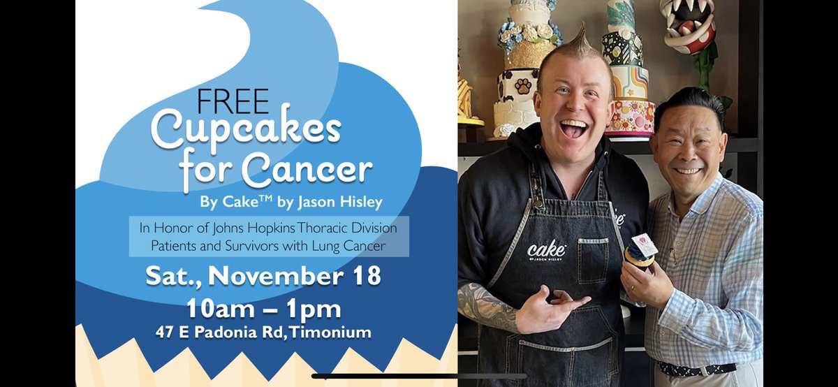 Stephen (@steveyangmd) on Twitter photo Come by for free cupcakes next Sat 11/18/2023 at <a href="/cakebyjason/">Cake by Jason Hisley</a>! Lung cancer awareness and survivorship! Come by for free cupcakes next Sat 11/18/2023 at <a href="/cakebyjason/">Cake by Jason Hisley</a>! Lung cancer awareness and survivorship!