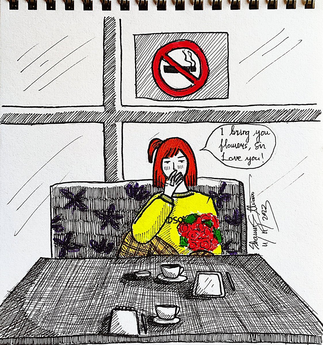 shawnellian's tweet photo. Cute Girl in A Coffee Shop
#traditionalart #pendrawing #penhatching #penart #markers #coffeeshop #artcommunity #artistonx #girldrawing #drawing #art https://t.co/vDLeIWU0Js