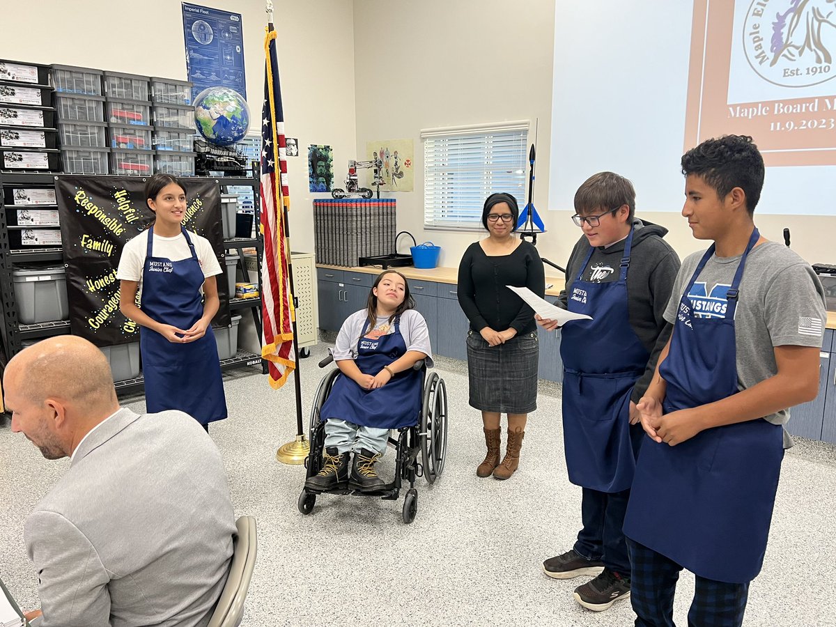 Maple’s Culinary Elective Class presented at tonight’s Board Meeting with some delicious appetizers! Great Job Mustangs!!