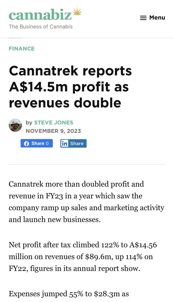 From $9m revenue in 2012 to $14.5m Profit in FY23, Cannatrek have done a great job 👏