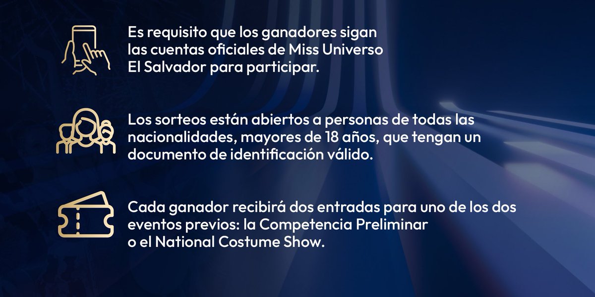 MissUniverso_sv's tweet photo. ¡Tu momento ha llegado! 🤩✨

No podíamos esperar para compartirte esta emocionante noticia: tendrás la oportunidad de ganarte entradas dobles para la Competencia Preliminar de @MissUniverse o el National Costume Show. 📸

Corre a seguirnos en todas las redes sociales y mantente pendiente porque en los próximos días podrás ser uno de los ganadores. 

Comenta  👑🇸🇻 si estás listo.