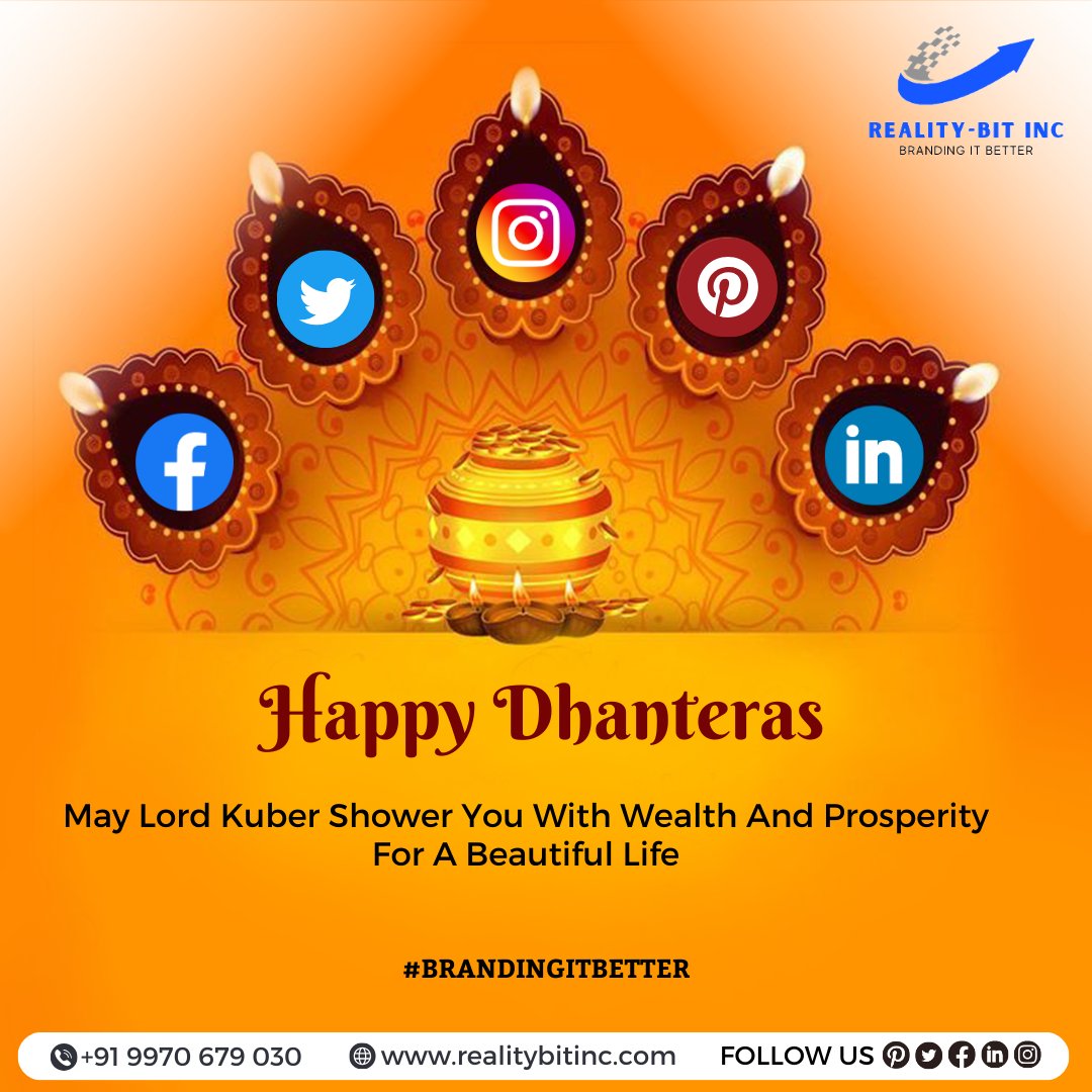 RealityBitInc1's tweet image. May the auspicious occasion of Dhanteras illuminate your life with prosperity and success. We are wishing you a joyous festival! 
From:- Reality Bit INC Team 
.
#RealityBitInc #FestivalSeason #ProsperityAhead #DhanterasDelights #WealthWishes #ShubhDhanteras #GoldenOpportunities