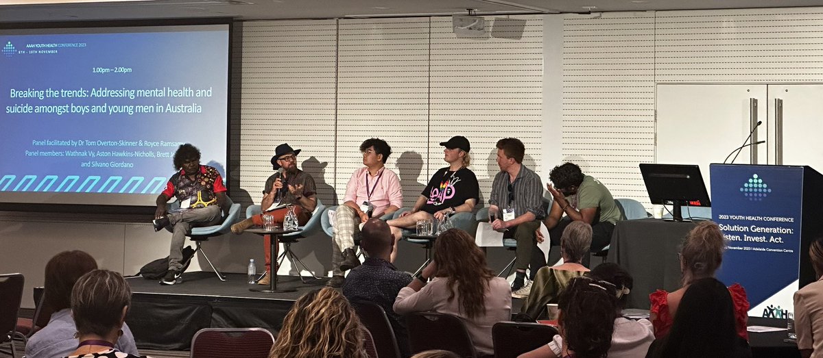 Congratulations to new <a href="/AusAAH/">AAAH</a> Board Member Tom Overton-Skinner for convening a powerful panel at #youthhealthx on the mental health of boys and young men.