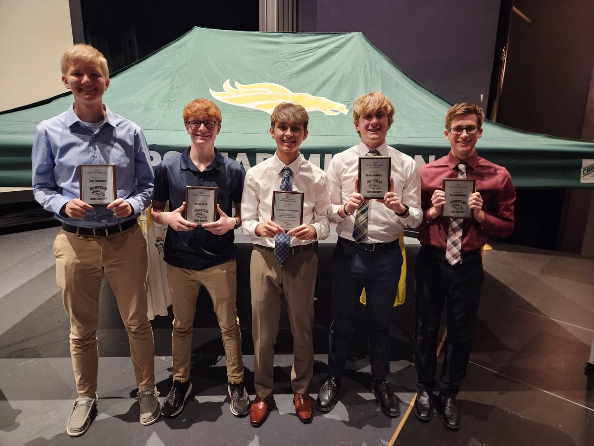 Introducing our special award recipients:
Mustang Award = Ty Loeffelholz 
Most Improved = Jett Didelot
Most Dedicated = Micah Fern
Most Valuable Runner = John Maloney
Coach John Penning Memorial Award = Matthew Hanselman