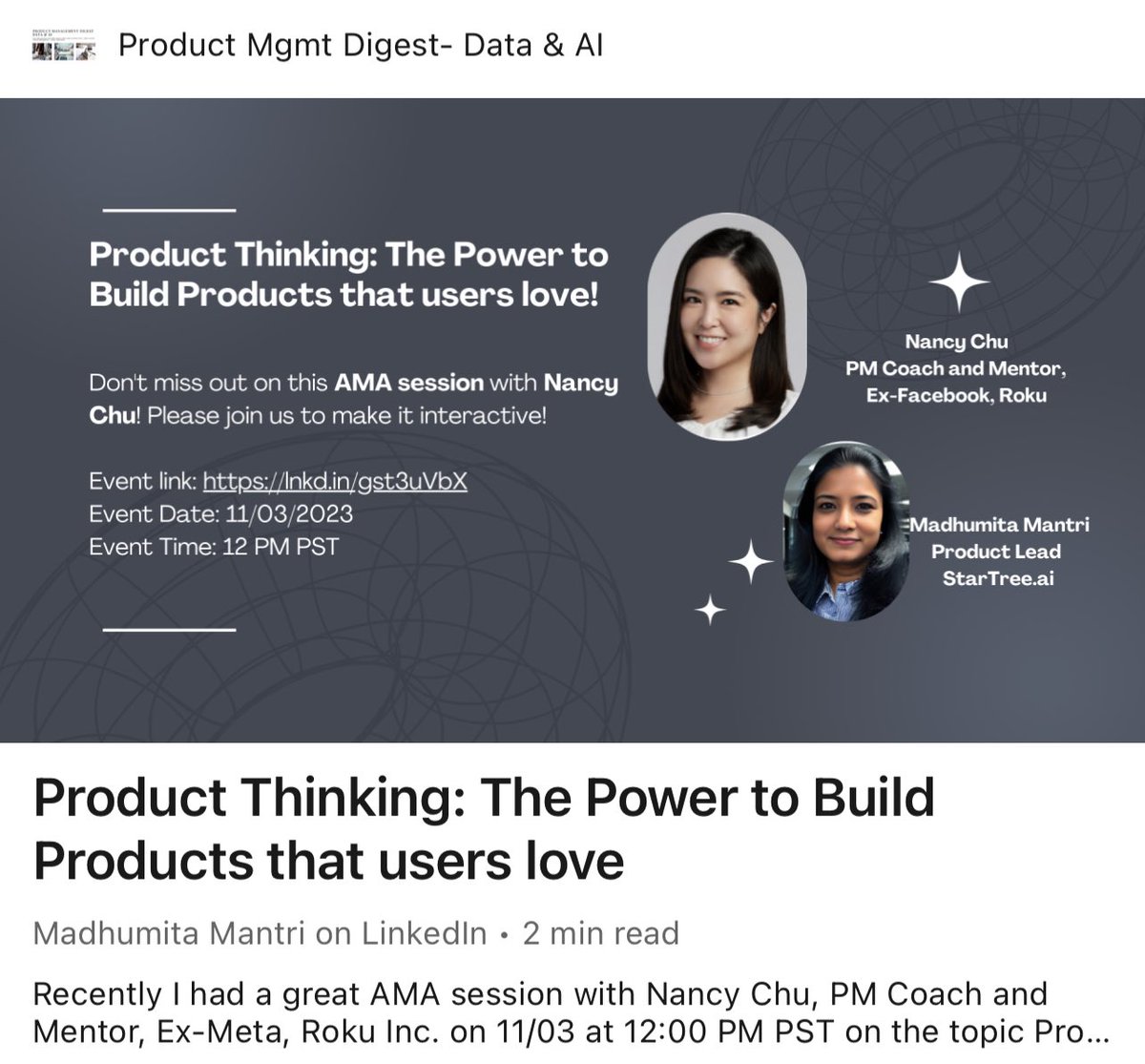 Recently, hosted a fascinating AMA session with Nancy Chu on Product Thinking. Newsletter link with recording and key takeaways can be found in the comments section. #productthinking #userempathy #productdevelopment #problemdiscovery #productmanagement #engineering