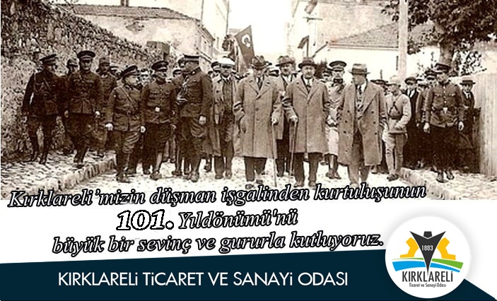 'Kırklareli'mizin Düşman İşgalinden Kurtuluşu’nun 101. Yıldönümü'nü büyük bir sevinç ve gururla kutluyor, Ulu Önder Gazi Mustafa Kemal Atatürk'ü ve silah arkadaşlarını tüm Şehitlerimizi ve Gazilerimizi rahmet ve şükranla anıyoruz.' @SonerILIK @HakkOzsan