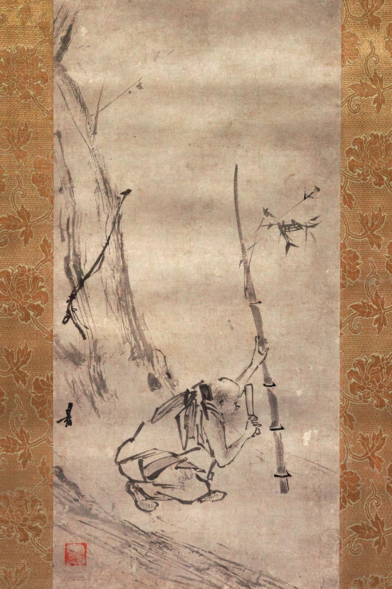 ♢古玩 古美術品 文房四宝 竹根 楼閣山水人物図 筆筒 中国清時代 骨董