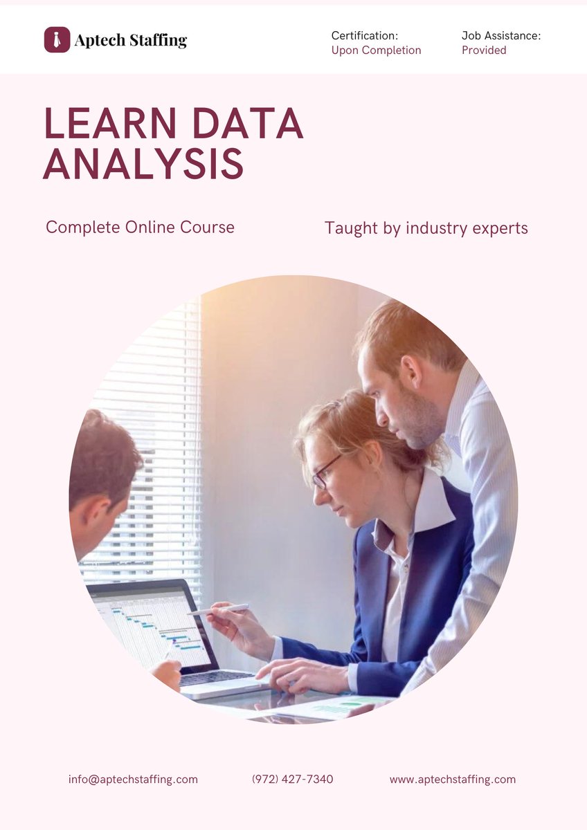 aptechstaffing's tweet image. Enroll today and start learning from the best!

#dataanalyticscourse #datascience #careerchange #learnnewskills #dataanalyst #datatraining #python #sql #excel #tableau #powerbi #statistics #machinelearning #datasciencetools #datamining #datavisualization #businessintelligence