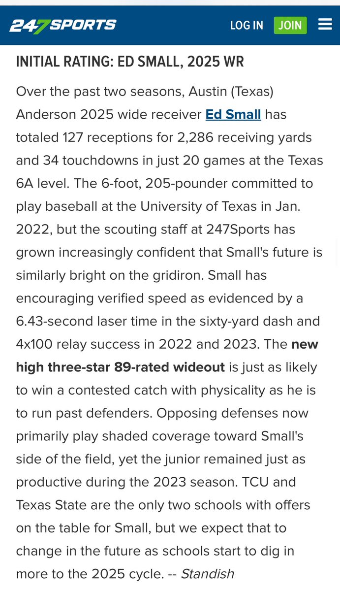 Very honored to receive a high three-star rating from @247sports. <a href="/dctf/">Dave Campbell's — TexasFootball.com</a>  <a href="/d_hatcher80/">Coach Hatcher</a> <a href="/TrojanAnderson/">Anderson Trojans Football</a> <a href="/Rickyprep/">Rick Cantu</a> <a href="/var_austin/">VAR</a> <a href="/247Hudson/">Hudson Standish</a> <a href="/MikeRoach247/">Mike Roach</a> <a href="/Zoumboukos65/">Peter Zoumboukos</a>