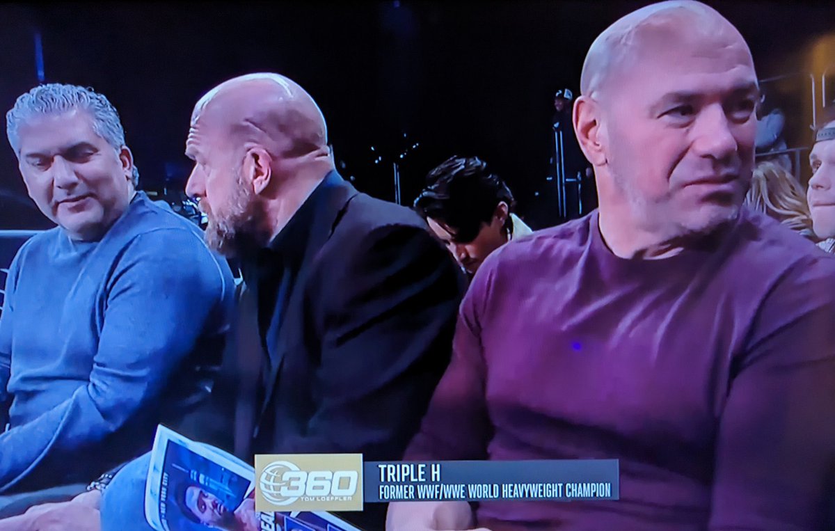 👀 #WWE ‘s Triple H & Nick Khan with #UFC President Dana White ringside at  #HFNBoxing
