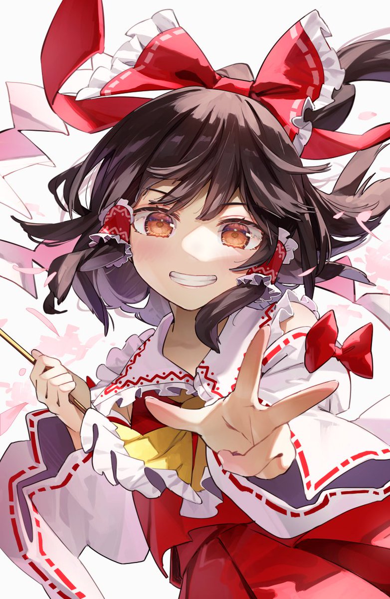 hakurei reimu 1girl solo red bow bow hair tubes ascot smile  illustration images