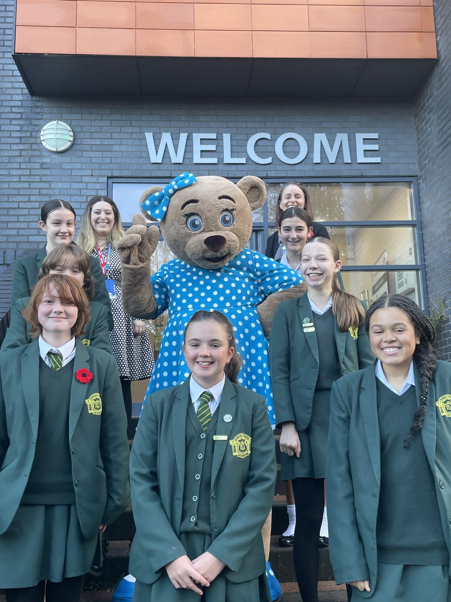 This morning we presented £1600.00 to Claire House from our Wirral Way Walk in July 2023. Cora and the Claire bear from Claire House both attended too. Mrs Seed and some of our year and form reps are in the picture. #helpingothers #companionship #hope