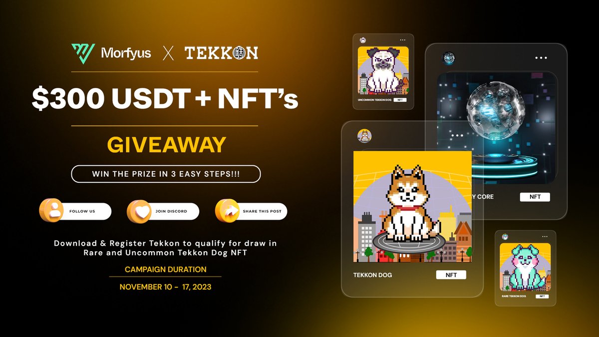 New Campaign Launched in collaboration with Morfyus Mechanics are in the photo. Everyone is welcome to join! Enter here: galxe.com/morfyus/campai… Join our Discord: discord.gg/tekkon #NFTGiveaway #TEKKON #Morfyus