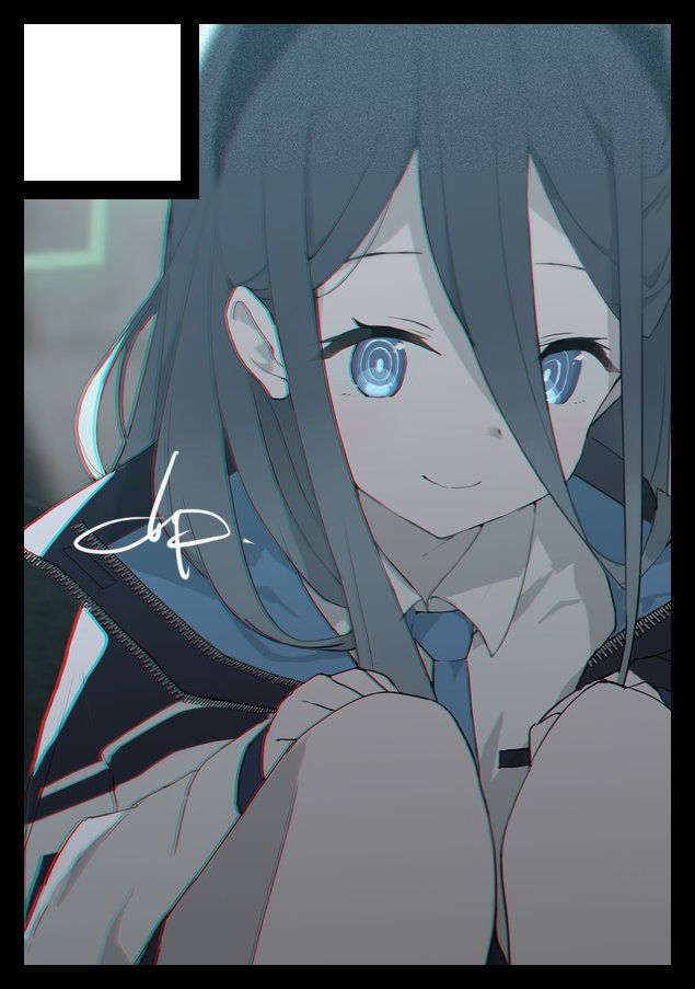 aris (blue archive) 1girl black border solo border necktie blue eyes smile  illustration images