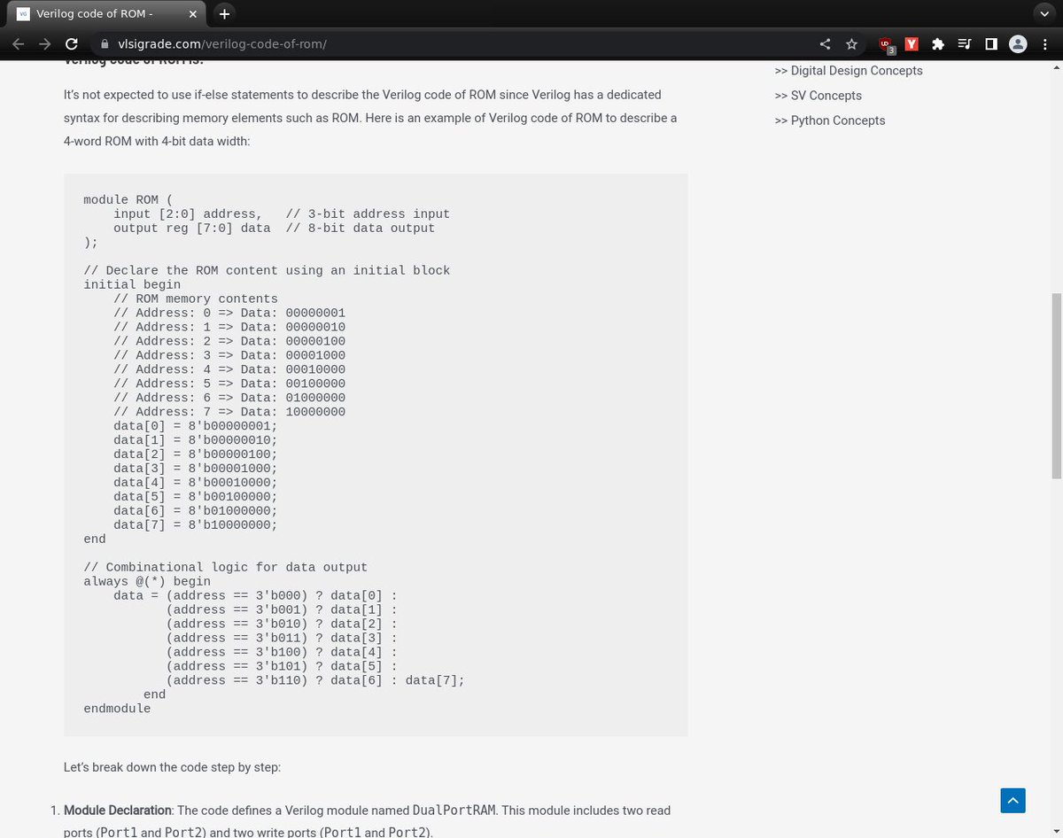 YLRabbit's tweet image. I don’t know #verilog very well, but something tells me that there’s no way this ROM will work. I&apos;ll look for another textbook.
#fpga