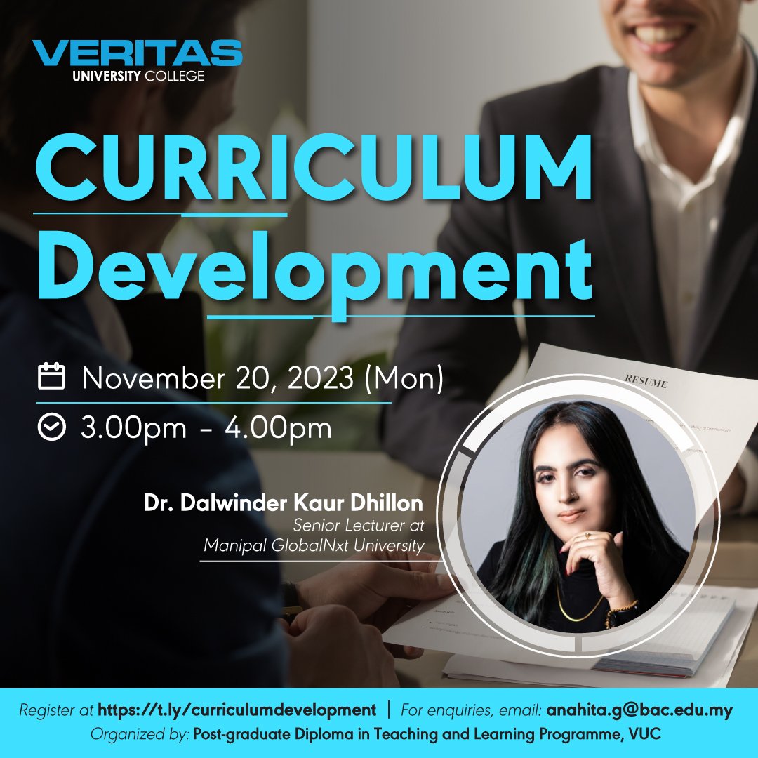VUC_my's tweet photo. Join the Curriculum Development webinar and get some tips on how to spruce up your curriculars!

🗓️ Monday, 20th November 2023

🕒 3PM - 4PM

📍 Zoom

Register now at 
https://t.co/a23JK7LmKa

For more information, email anahita.g@bac.edu.my

#VeritasUniversity #VUC #Veritas https://t.co/U9ykcrLV9J