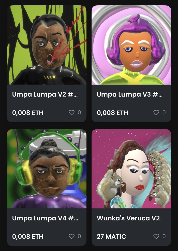 STrallalla's tweet image. opensea.io/collection/gru…

🤪Grumps Wunkaland /Part1⭐️

Many #NFTs from this collection come with #unlockablecontent for the first buyer. 

A tribute to 
#CharlieandtheChocolateFactory 
Yes. I’m a bit Wunka😁are you?

#NFTshills #NFTCollecting #1of1 #ceilingchallenge #PolygonNFTs