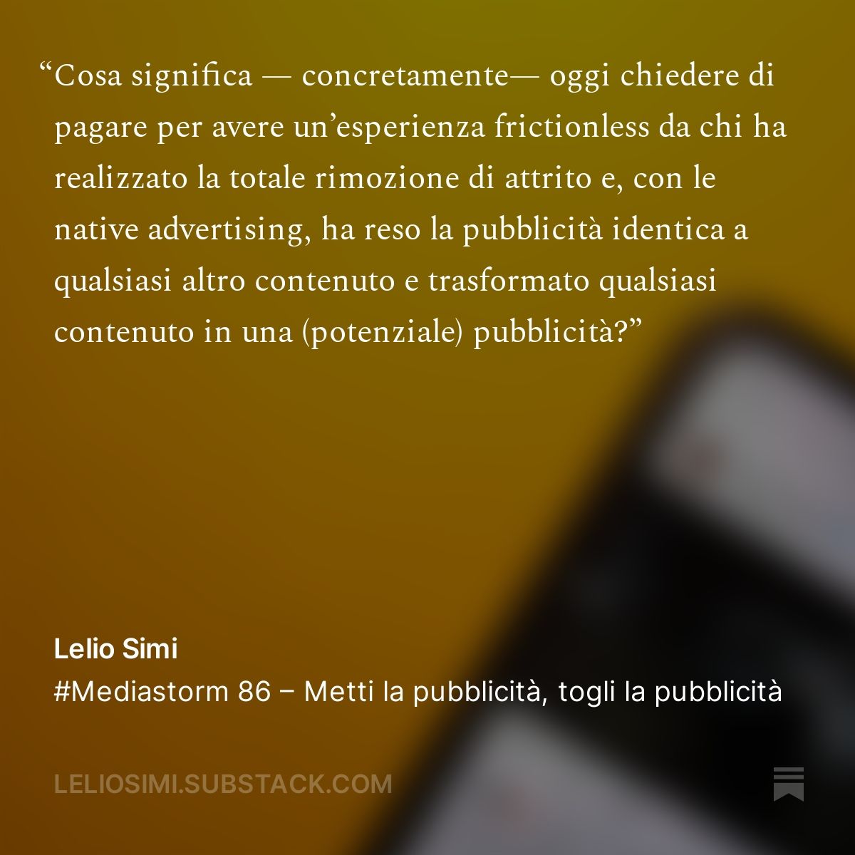 Nuovo numero mia newsletter #Mediastorm – Metti la pubblicità, togli la pubblicità 

► buff.ly/3FT8OSJ