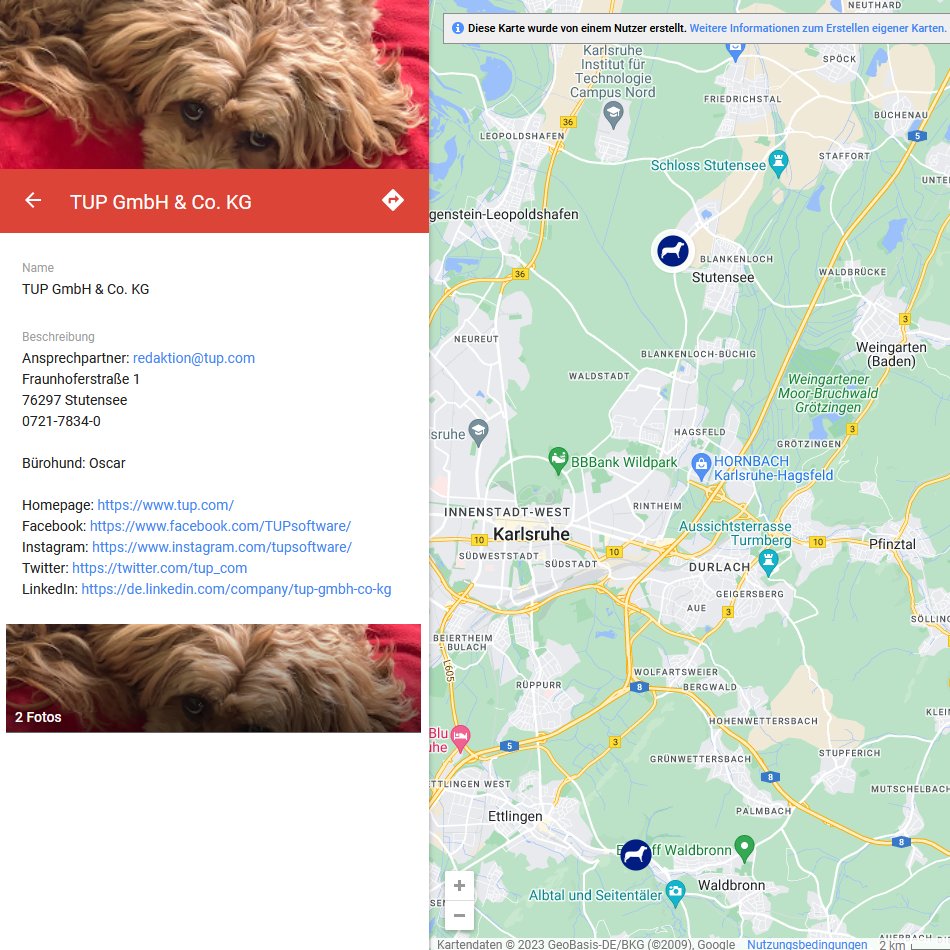 🗺️🐶Unsere vierbeinigen Kollegen freuen sich, wieder einmal Spuren hinterlassen zu dürfen! 
Dieses Mal auf der #Bürohundkarte Deutschland des <a href="/BV_Buerohund/">Bundesverband Bürohund e.V. Dog-In statt Burn-Out</a> 

Mehr zu Hunden bei TUP in unserem Blog
🔗 tup.com/karriere/hunde…

#bürohund #hundefrendlich #entwicklerjobs #karlsruhe