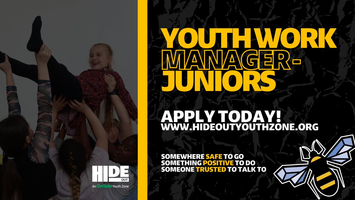 HideOut_YZ's tweet photo. Join #TeamHideOut as our Youth Work Manager - Juniors! π
Help give young people somewhere safe to go, something positive to do and someone trusted to talk to π
β‘οΈ https://t.co/ZqlnushF4g
#Recruiting #Manchester https://t.co/e6cLuMDnF9