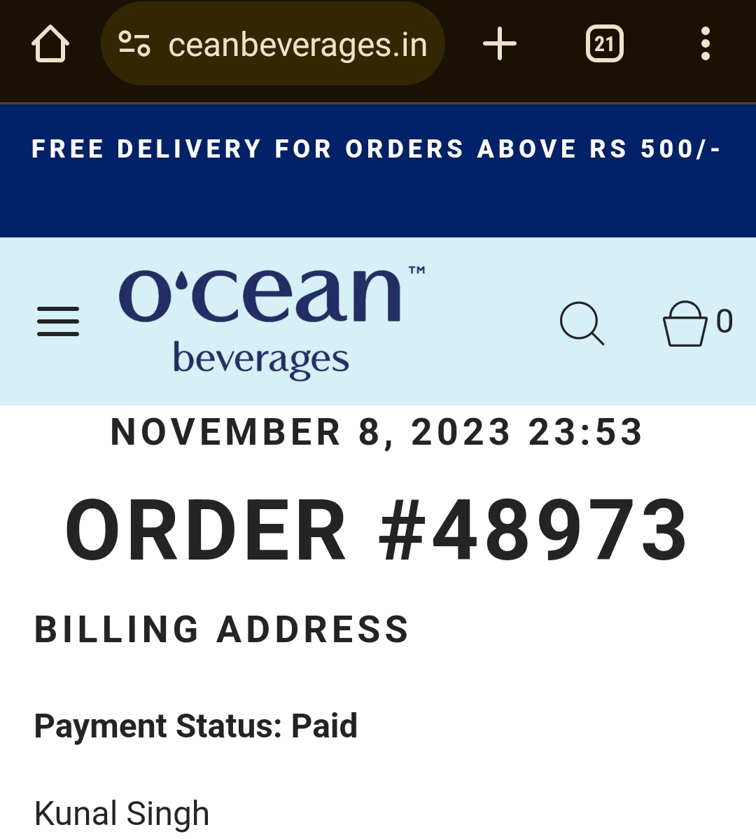 KunalNoket's tweet photo. @OceanBeverages how long will it take to process my order, my order I'd is 48973 https://t.co/NEvHOZb4xc