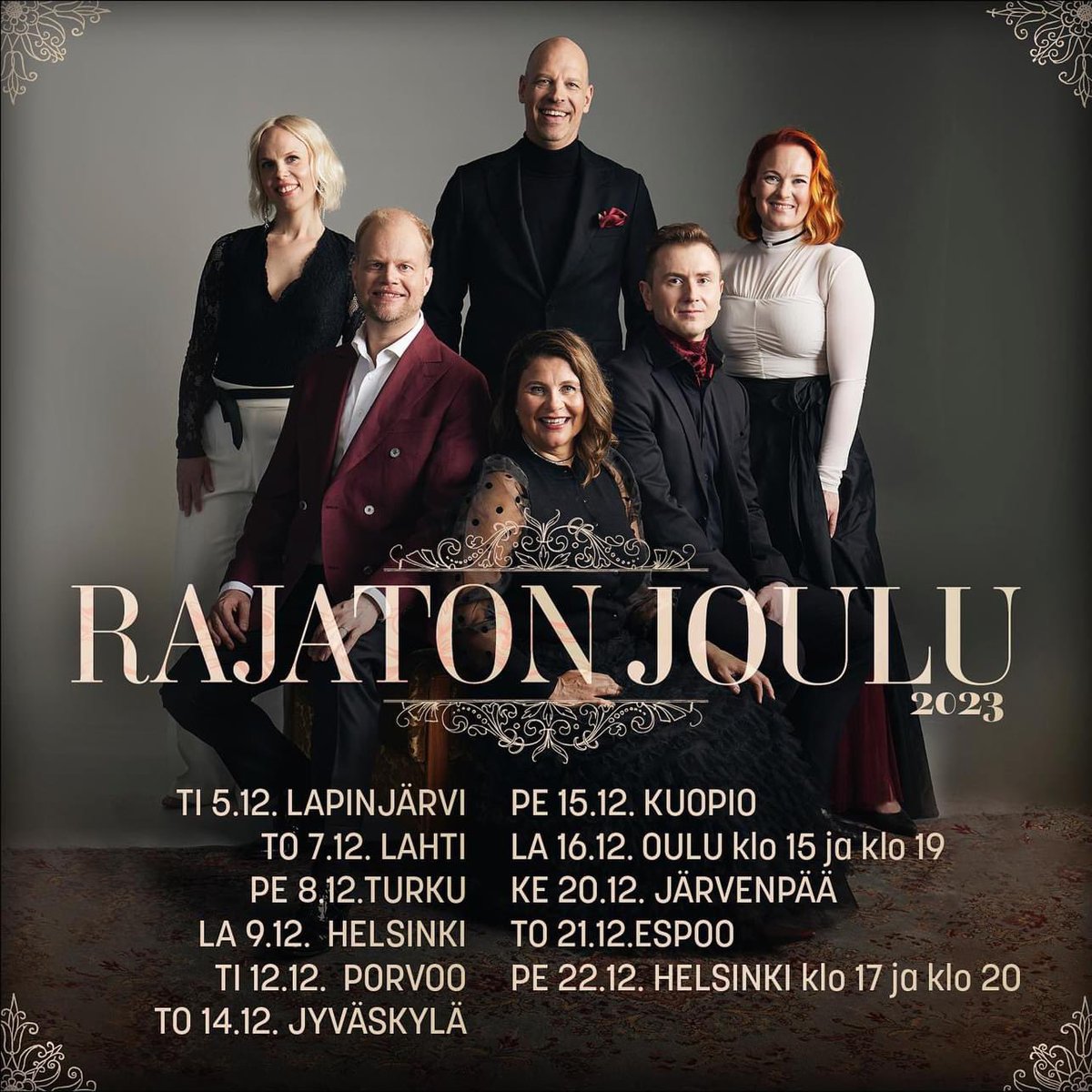 Tervetuloa Rajaton Joulu 2023 -konsertteihin! 🎁

Lisätiedot ja lippulinkit nettisivuiltamme rajaton.net !

#rajatonjoulu #2023 #konsertit