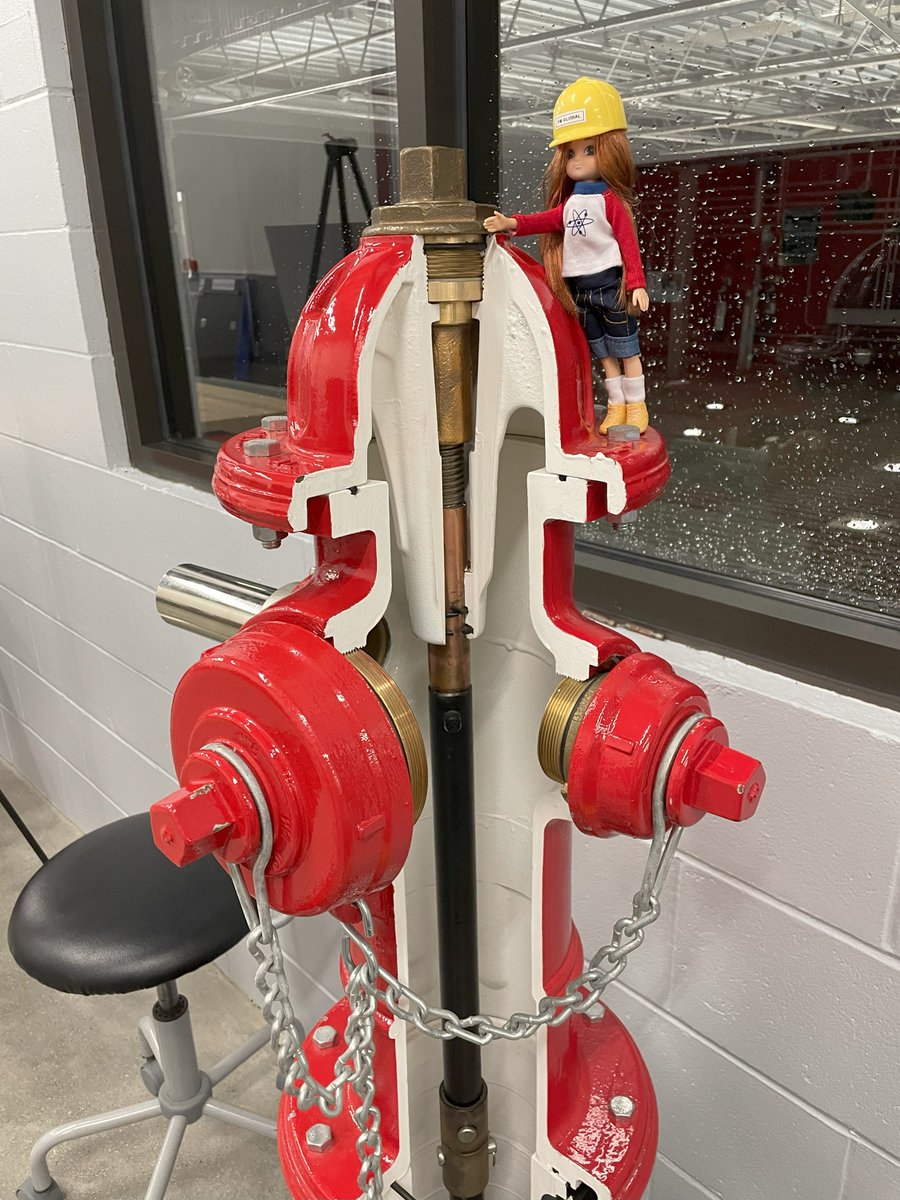 Lottie is in the #FMGlobal Learning Center in Norwood, Massachusetts as part of #weslottietour – today she’s learning what the inside of a fire hydrant looks like. Where’s your fire hose Lottie? <a href="/wes1919/">Women's Eng. Society</a> #TEWeek23