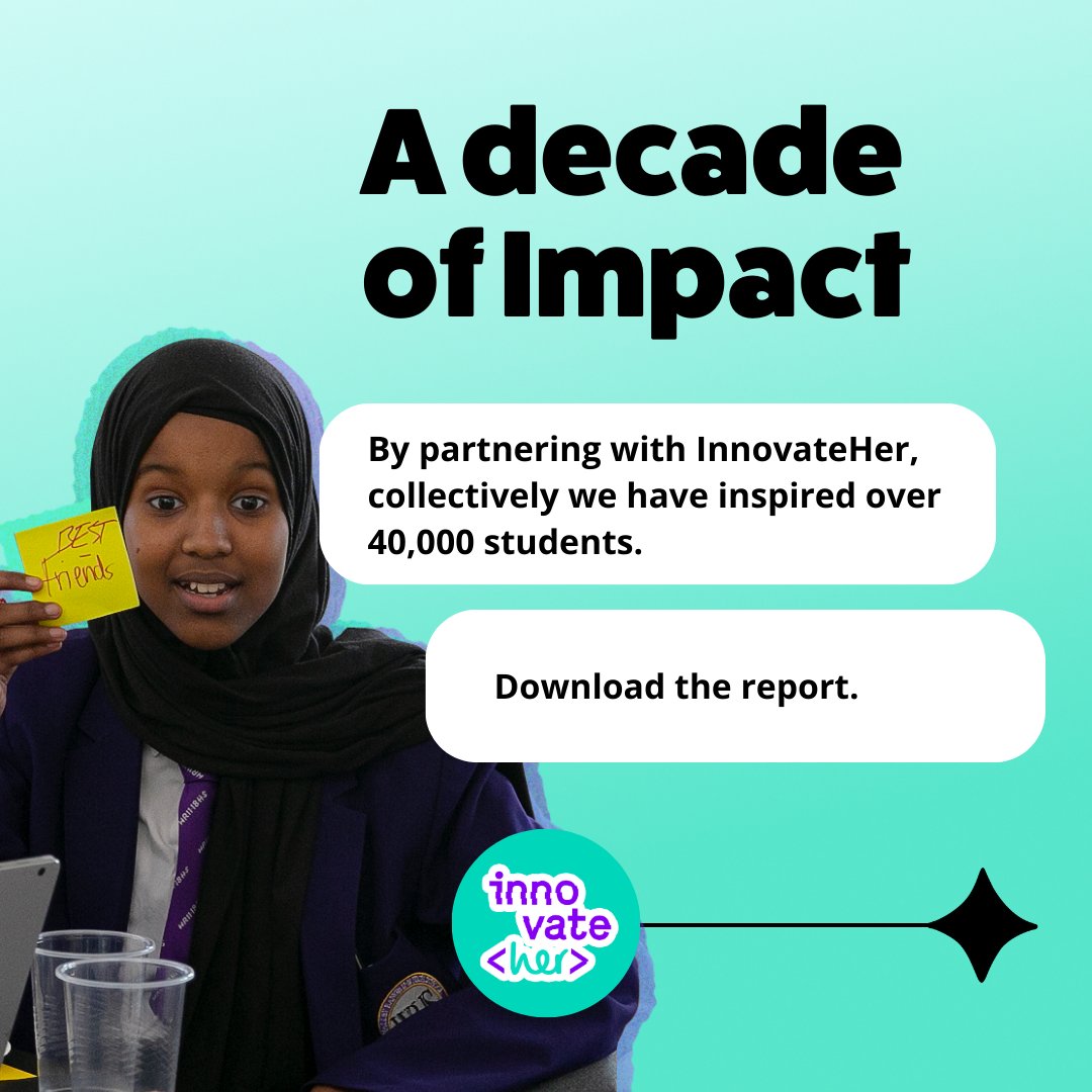 🥳 @innovateheruk has launched its latest Social Impact Report as the team celebrate a decade of impact! We’re proud to be part of the ambassador collective that’s inspired over 40,000 students! 🔗 hubs.ly/Q028sqwV0 #DecadeOfInnovateHer